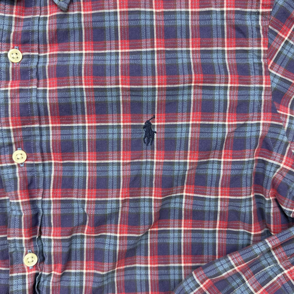 VTG Ralph Lauren Button Down Shirt Mens Medium Red Blue Plaid Long Sleeve Pony - Picture 3 of 8